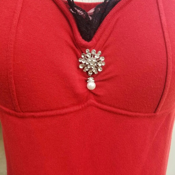 RED DRESS WITH RHINESTONES,SIZE MEDIUM - Picture 6 of 8